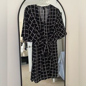 Miss Selfridge black and white dress false tie front